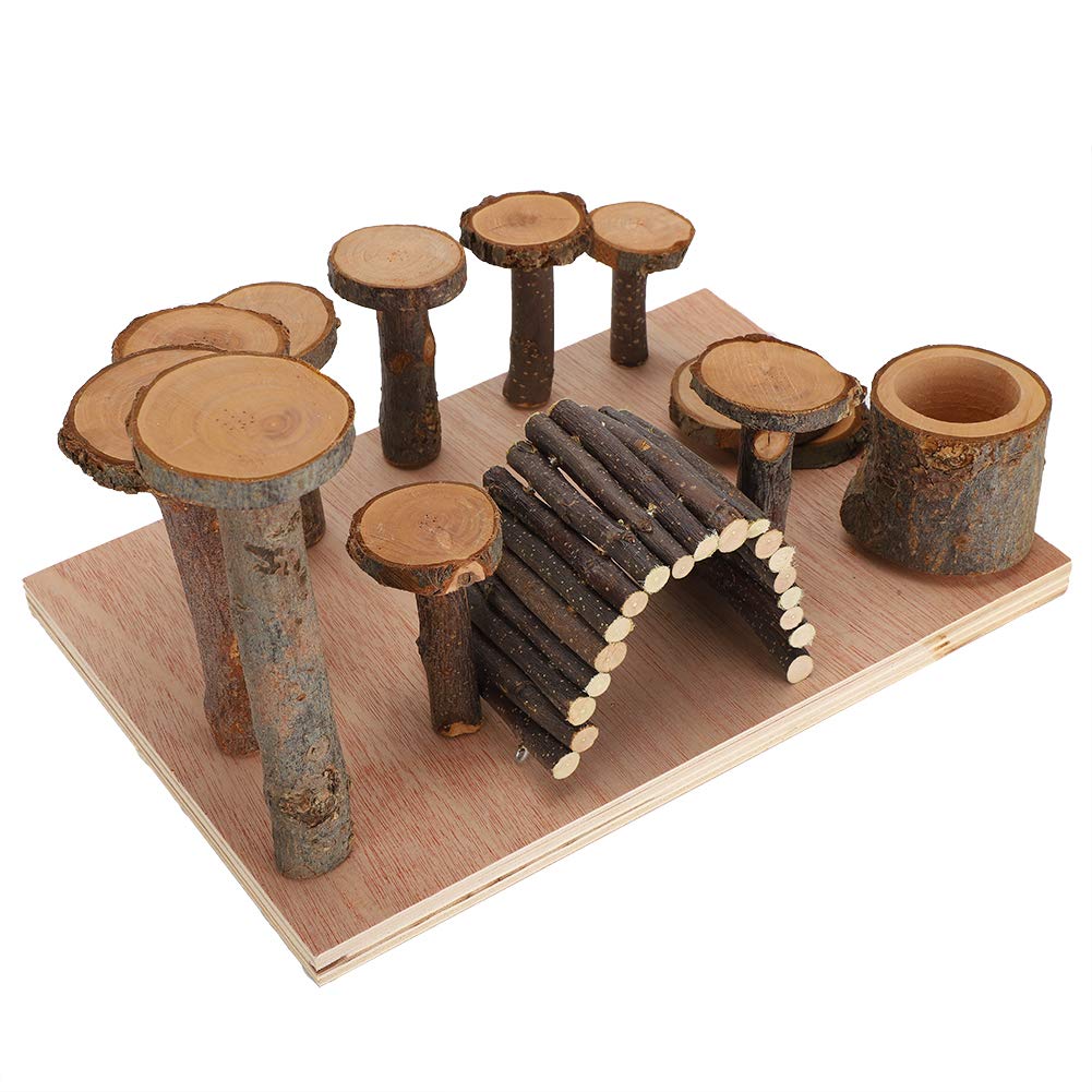 Hamster Meerschweinchen Spielzeug, Abnehmbare Holz Hamster Kletterspielzeug Natürliche Hamster Kauspielzeug Set, für Kleintiere Rennmäuse Haustiere Haustiere(Apple Wood Column, L, Blue)