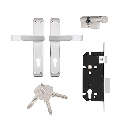 Godrej Locking Solutions and Systems Gloria - 240 mm Door Handle with Lock Set 1CK - Satin Steel/Silver