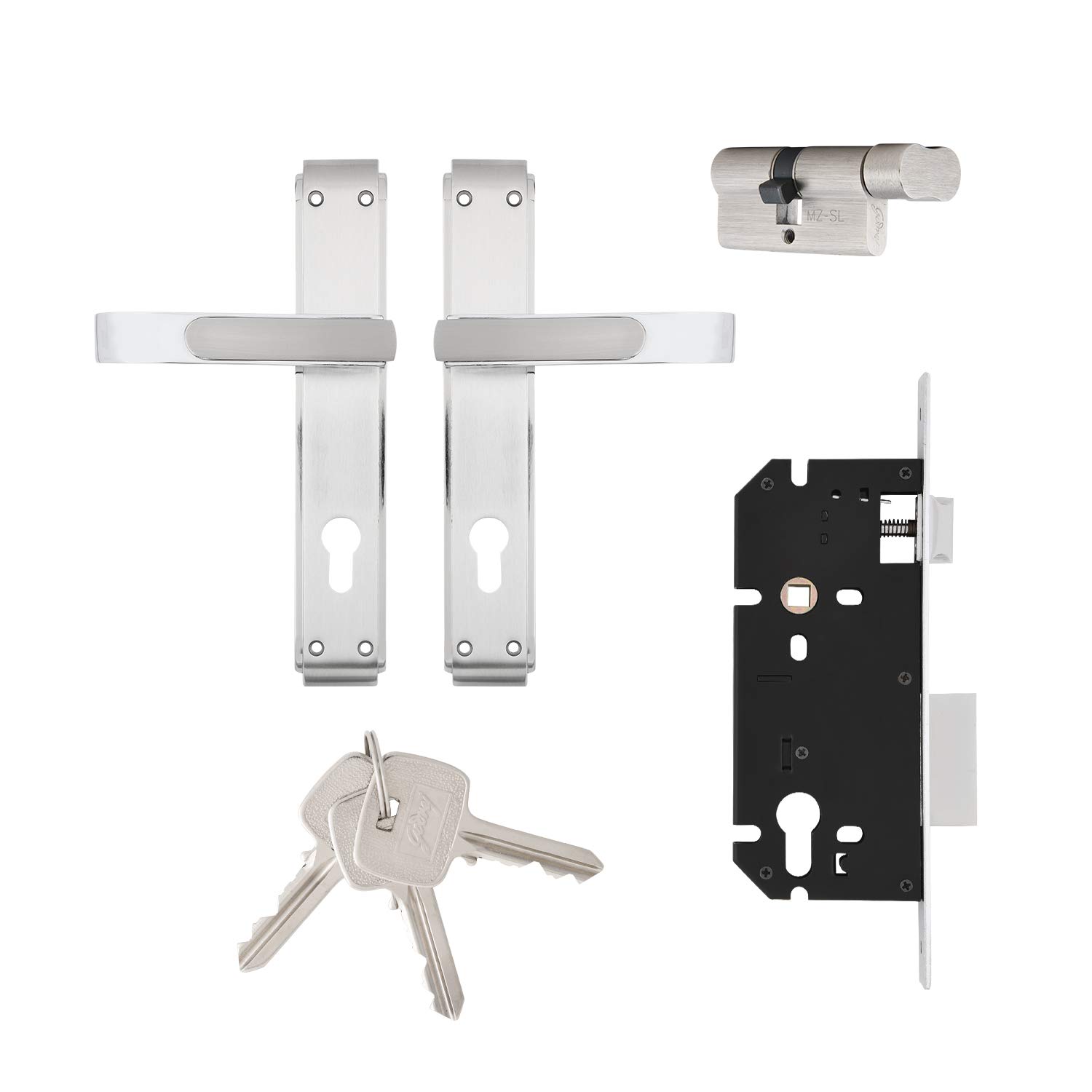 Godrej Gloria 1CK Mortise Door Lock Handle Set with 3 Keys, Suitable for Left & Right Handed, Inside & Outside Opening Door Handle Set, Satin Steel Finish (Silver, Set of 1) (B08F2TZPV4) Amazon Price History, Amazon Price Tracker