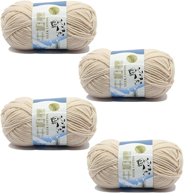 QUUPY 4 Rolls Soft Cotton Knitting Yarn,Crochet Blend Milk Cotton Yarn ,for Crochet Projects, Free