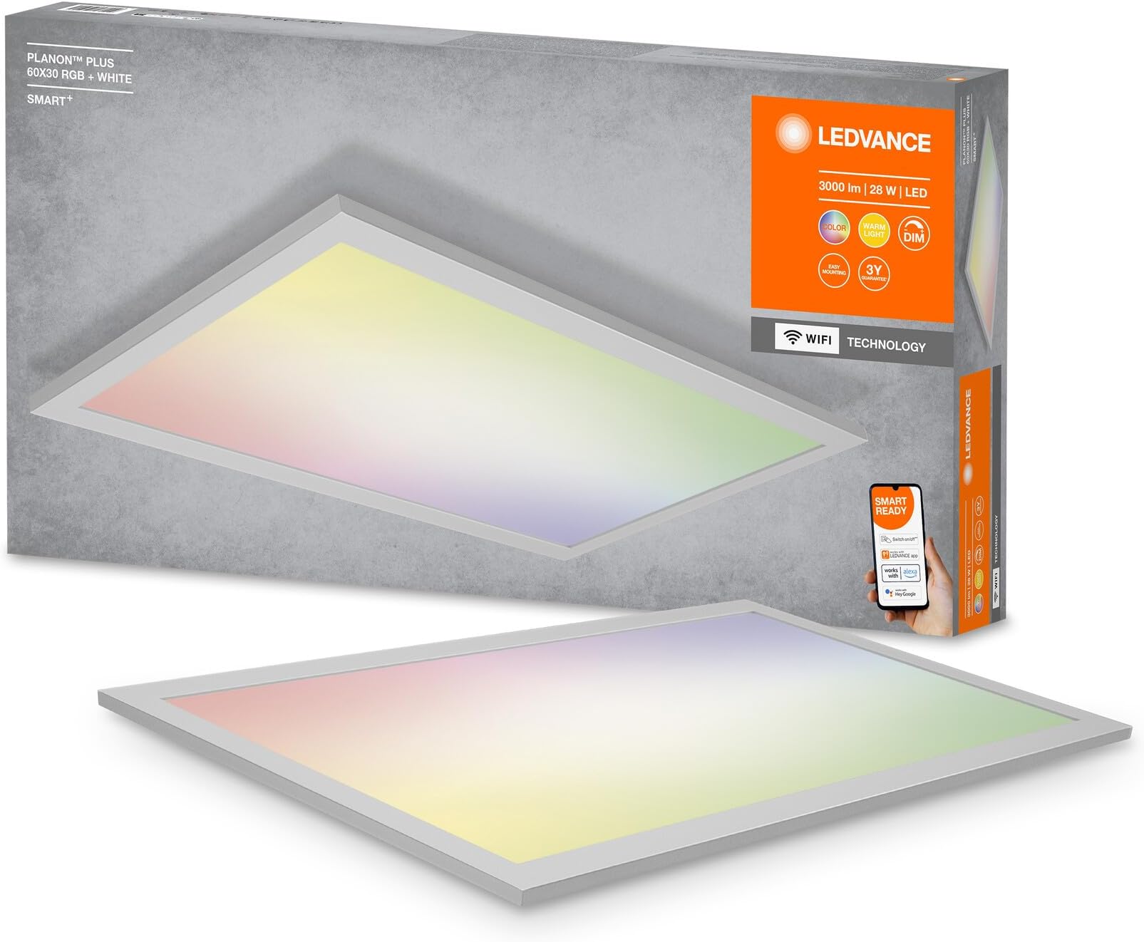 LEDVANCE Smart LEDPanel Luminaire with WiFi Technology for Inside, Tunable White (3000-6500K), RGB Colors Changeable, 600 mm X 300 mm, Compatible with Google and Alexa, Smart+ ORBISPLUS Multicolor