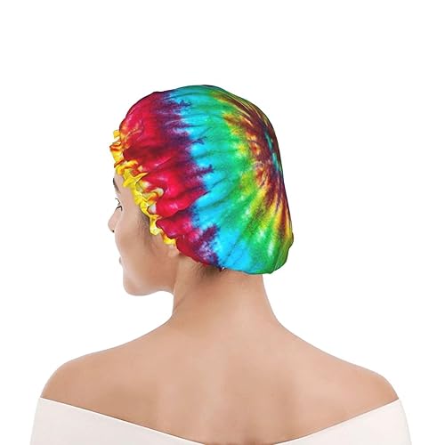 Miniatura 4 de Gorro de ducha reutilizable (paquete de 3), con banda elástica de teñido anudado, impermeable, para todas las longitudes de cabello (10.6 x 4.3