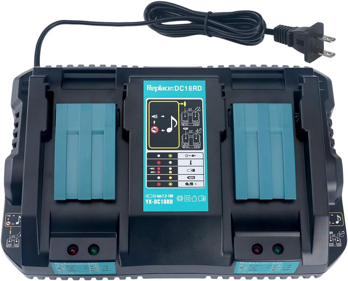 Lasica DC18RD Compatible with Ma-Kita 18V Battery Dual Fast Charger, for 18v or 36v (18V X2) LXT BL1850-2 BL1830 BL1840 BL1860 BL1815 BL1430 Drill Chainsaw Power Tool Battery Charger