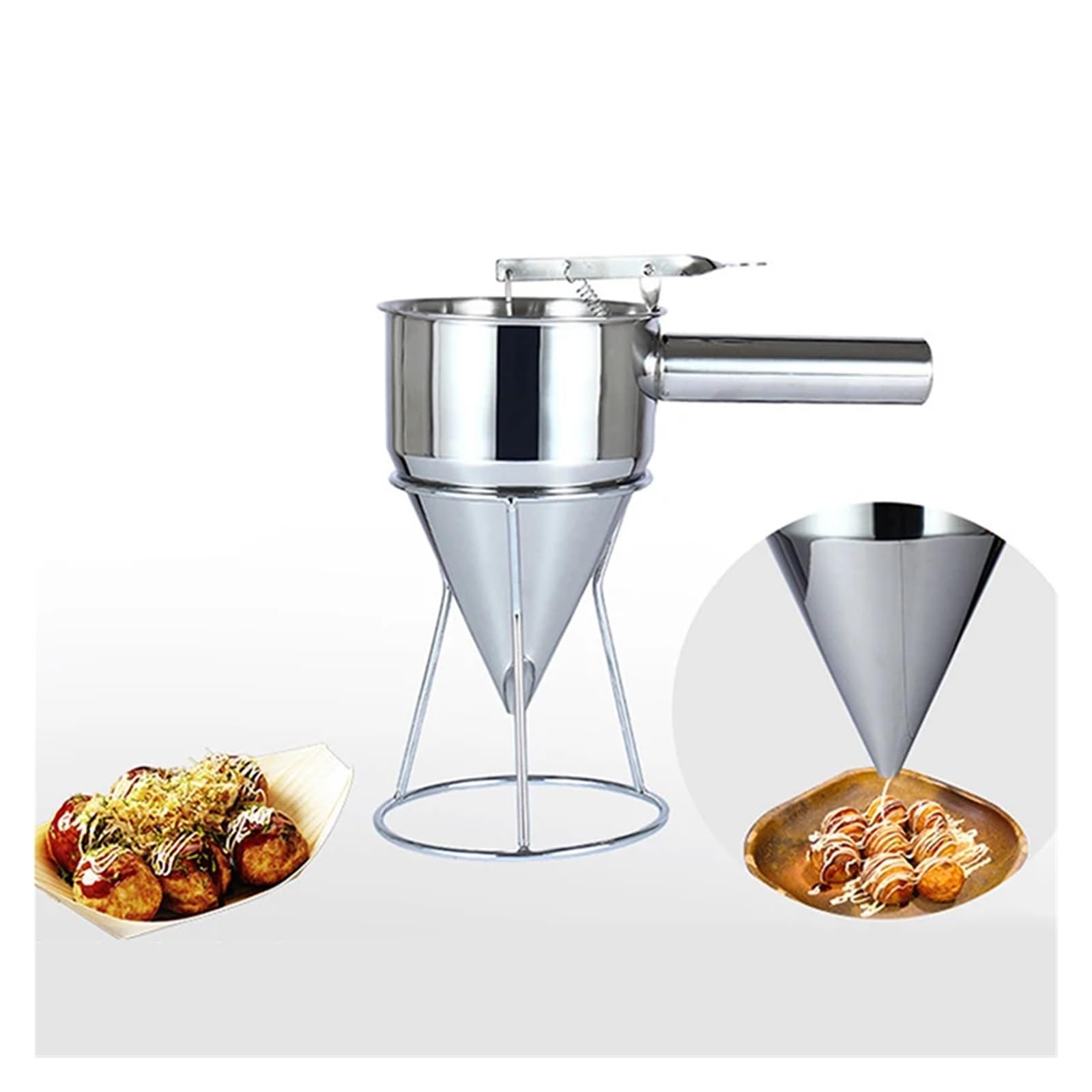 Embudo de pistón Takoyaki de acero inoxidable para hacer gofres Taiyaki con soporte para salsa de crema dosificadora de electrodomésticos de cocina para cocinar deliciosas golosinas