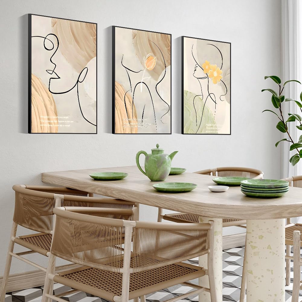 Wall Art Set of 3 Frames Canvas Wall art Decor Abstract Minimalism Natural Style Art Mural Posters & Prints, large Size Wall Art Aesthetics Living room Bedroom Kitchen Office (24 "X 16" X 3 pieces)