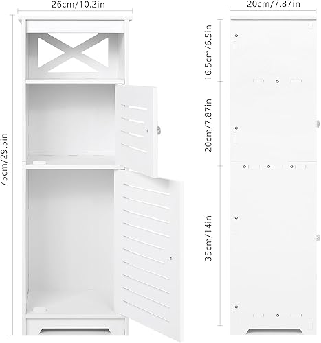 Miniatura 3 de Armario de almacenamiento de baño con estante de 1 nivel y puerta doble, organizador de almacenamiento independiente, armario de entrada, estante de