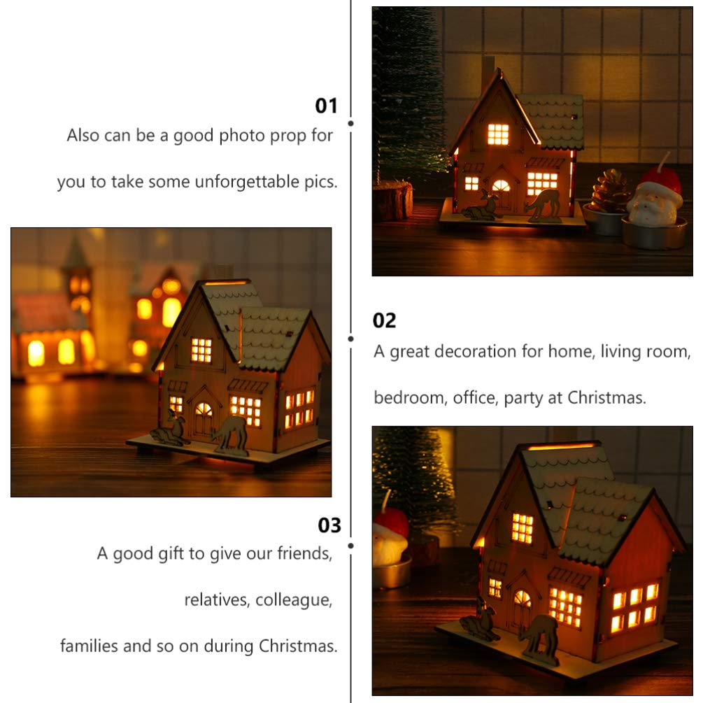 Toddmomy Decorazione Natalizia Illuminazione Led Beige in Legno Ornamento Caldo e Chic a Forma di Casetta Piccola per Festa di Natale