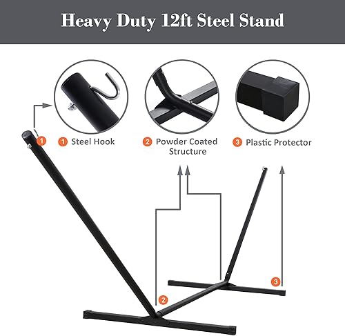 Miniatura 7 de SUNCREAT Hamaca portátil doble con soporte, hamaca para 2 personas con barra separadora curva, cuerdas de equilibrio incluidas, gris oscuro