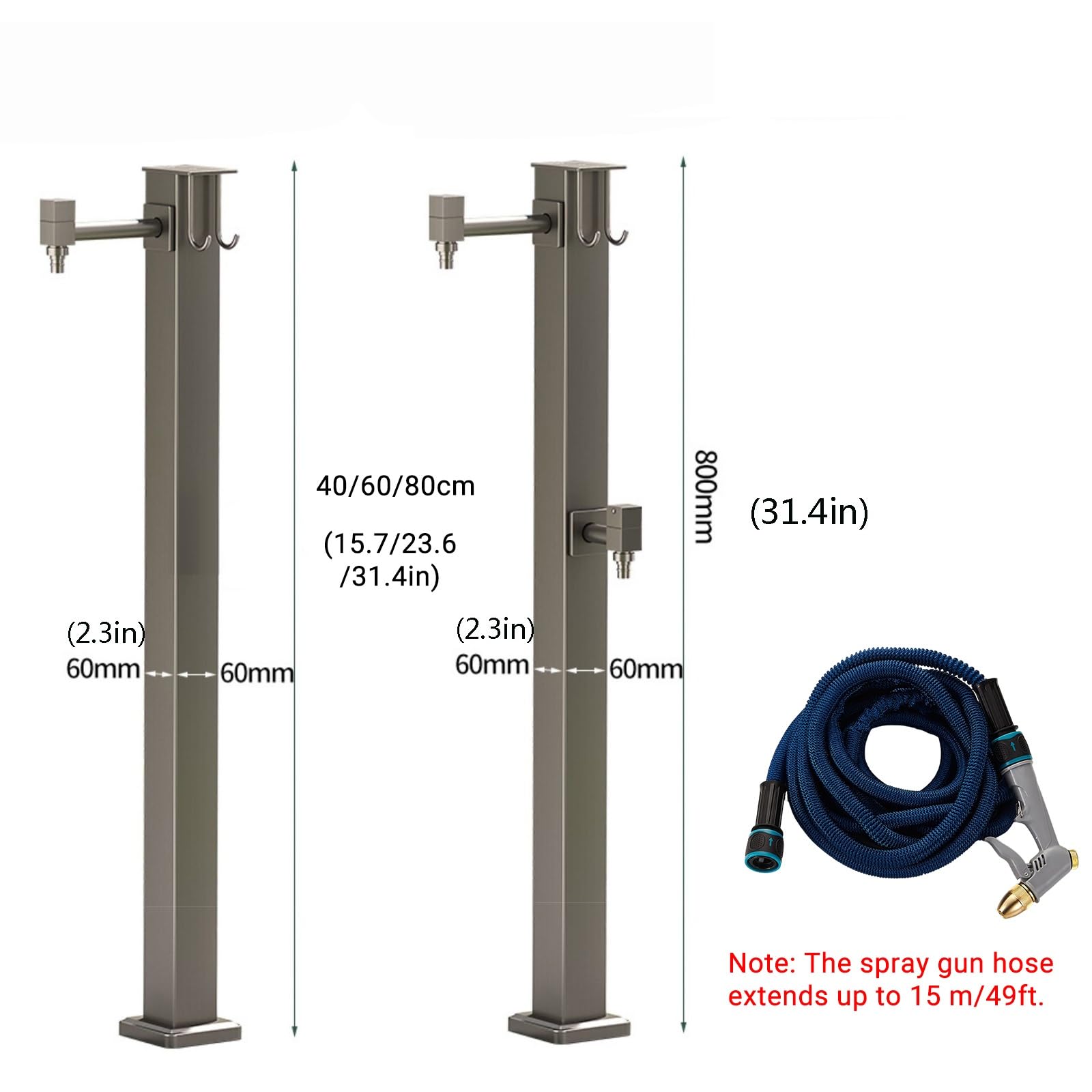 Columna de agua para exteriores, poste de grifo de jardín de acero inoxidable 304 con grifo de cobre, hidrante independiente a prueba de heladas, entrada de agua doble