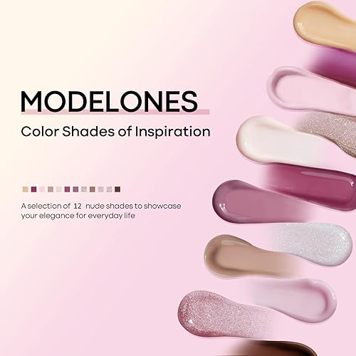 Miniatura 8 de modelones Kit de gel de extensión de poliéster para uñas, 12 colores rosa con purpurina nude, juego de gel de uñas de poli para manicura francesa