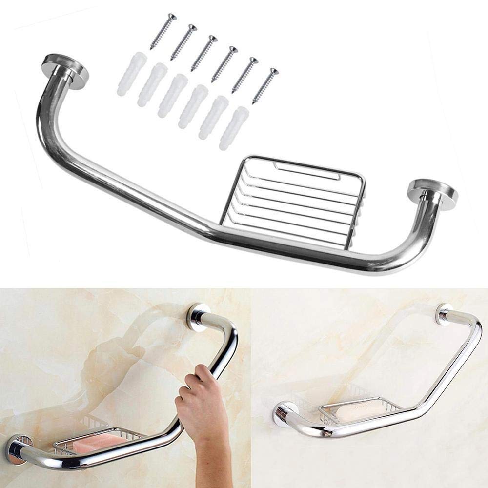 Barras de Apoyo para baño, Barra Antideslizante de Acero Inoxidable, riel para Toallas montado en la Pared con Cesta para jabón, Adecuada para Personas Mayores y niños. Asa de segu