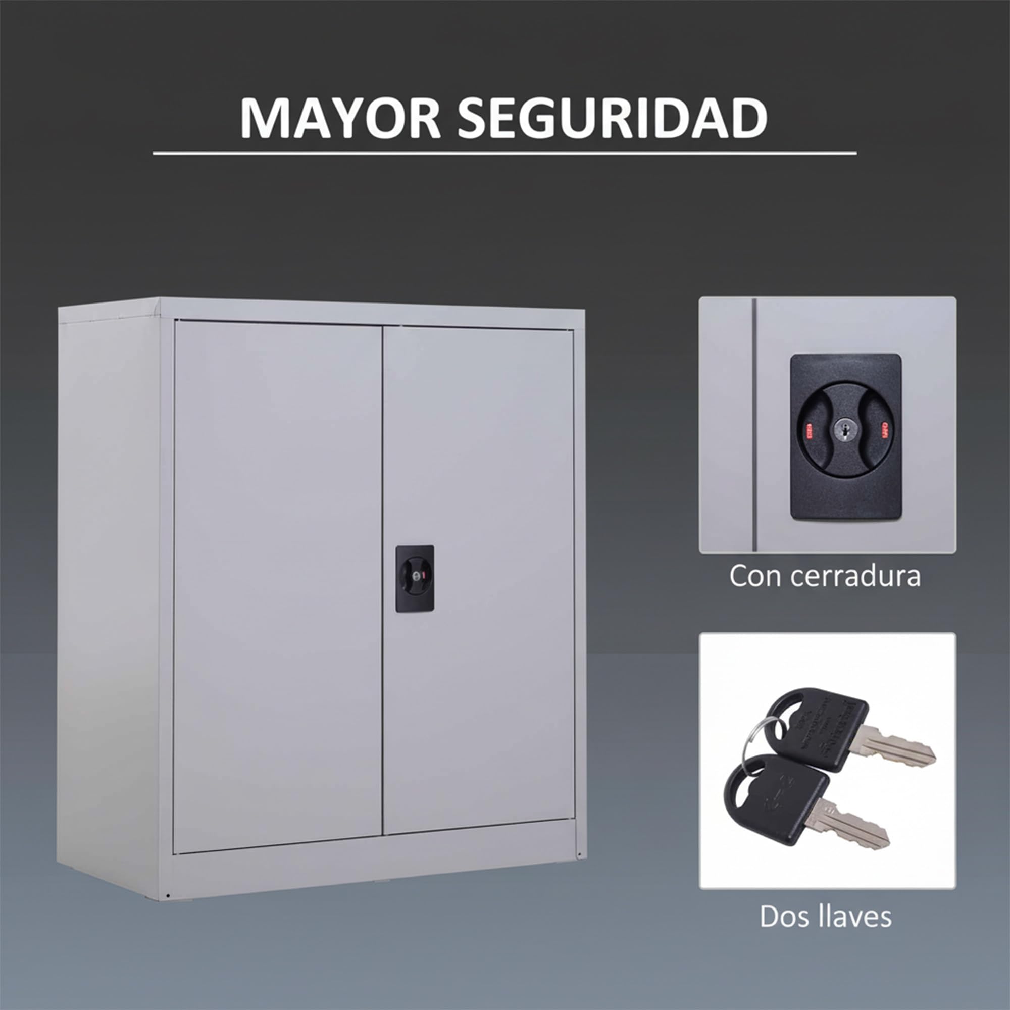 Vinsetto Armario Archivador Metálico con 2 Puertas y Cerradura, Archivador de Oficina con Estante Regulable, Armario Metálico para Estudio y Sala de Estar, 80x40x92,5 cm Gris