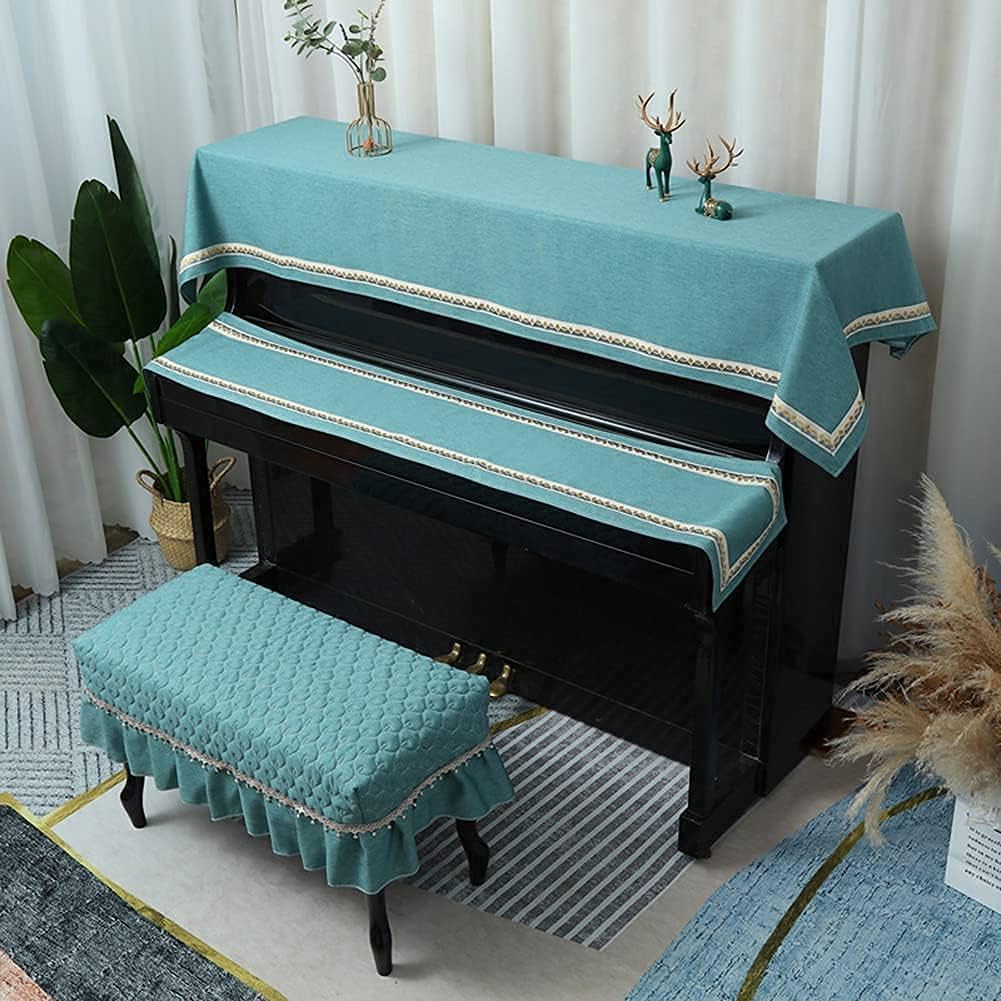 Upright Piano Cover Set Fashion Dustproofing Cover Electronic Piano Cover Upright Top Cover Piano Half Cover Keyboard Cover Chair Cover Fashionable Elegant Du(Double Chair Cover