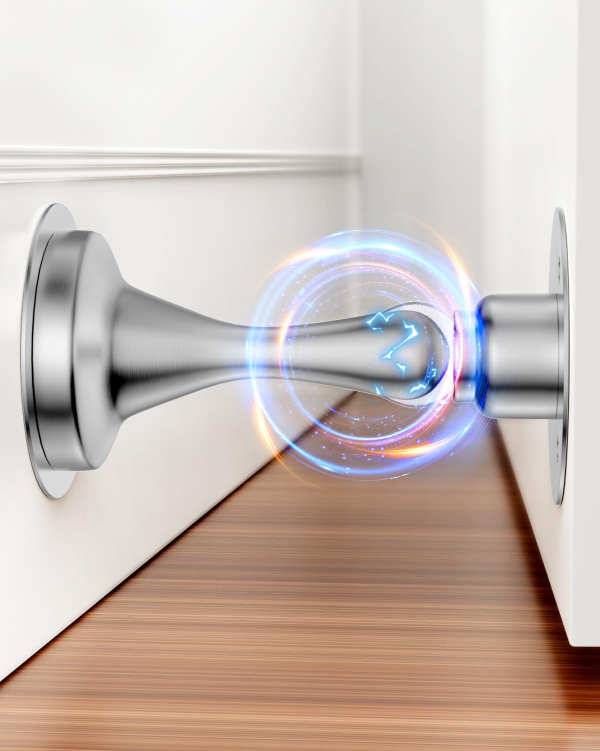Door Stoppers Magnetic Door Stop - 1 Pack Stainless Steel Powerful Doorstop Catch for Wall Floor - Heavy Duty Hold Door No Drilling Double-Sided Adhesive & Screws Keep Door Open, Silver