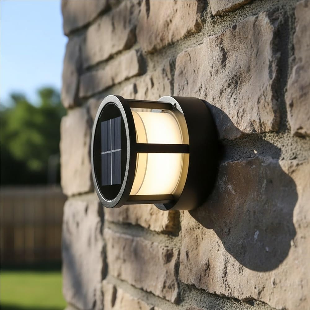 Luces de Pilar para Exteriores, Luces solares para Postes, Modernas y Sencillas lámparas de Pilar Redondas, Luces LED de Aluminio para Puertas, porches, Patios, césped, terrazas, v