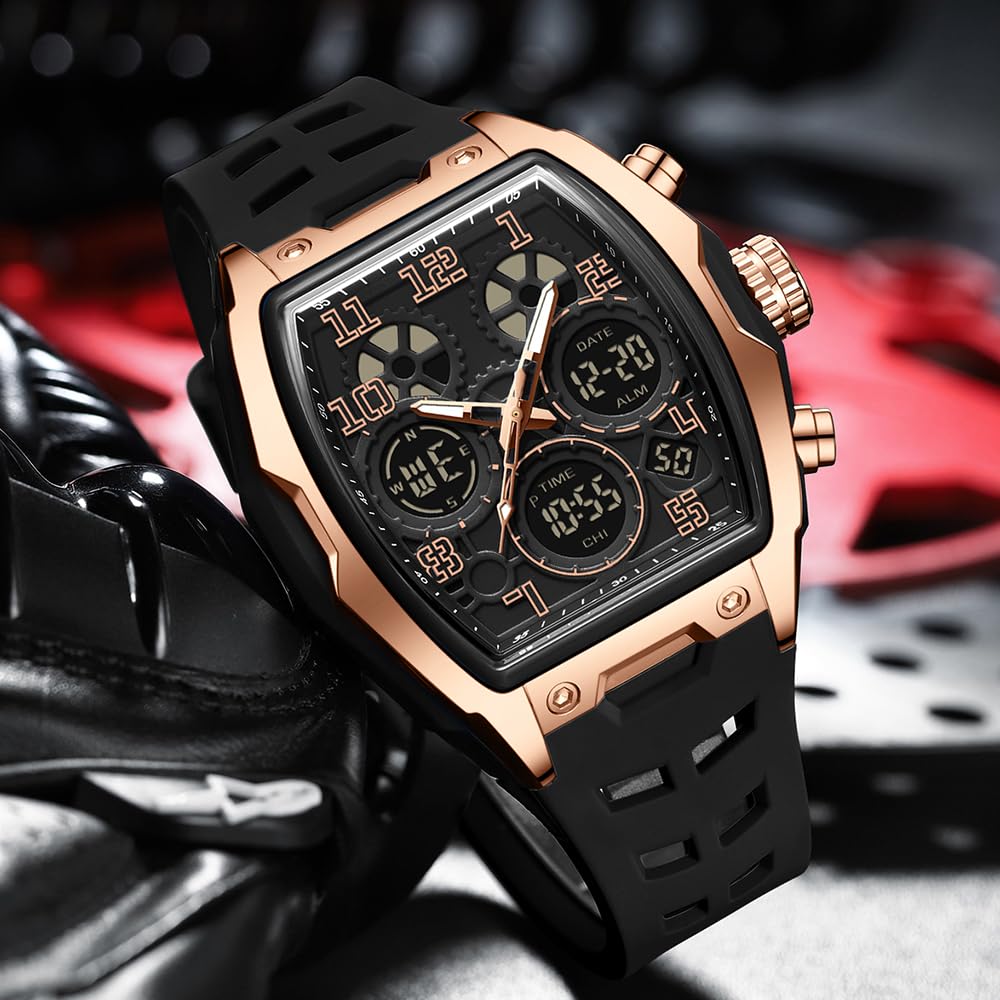 Uomo Orologi per Uomo Unico Rettangolo Orologi Militare Digitale Analogico Sport Impermeabile Orologio con Allarme, Cronometro, Conto Alla Rovescia, Suoneria Oraria, Luminoso Multifunzione