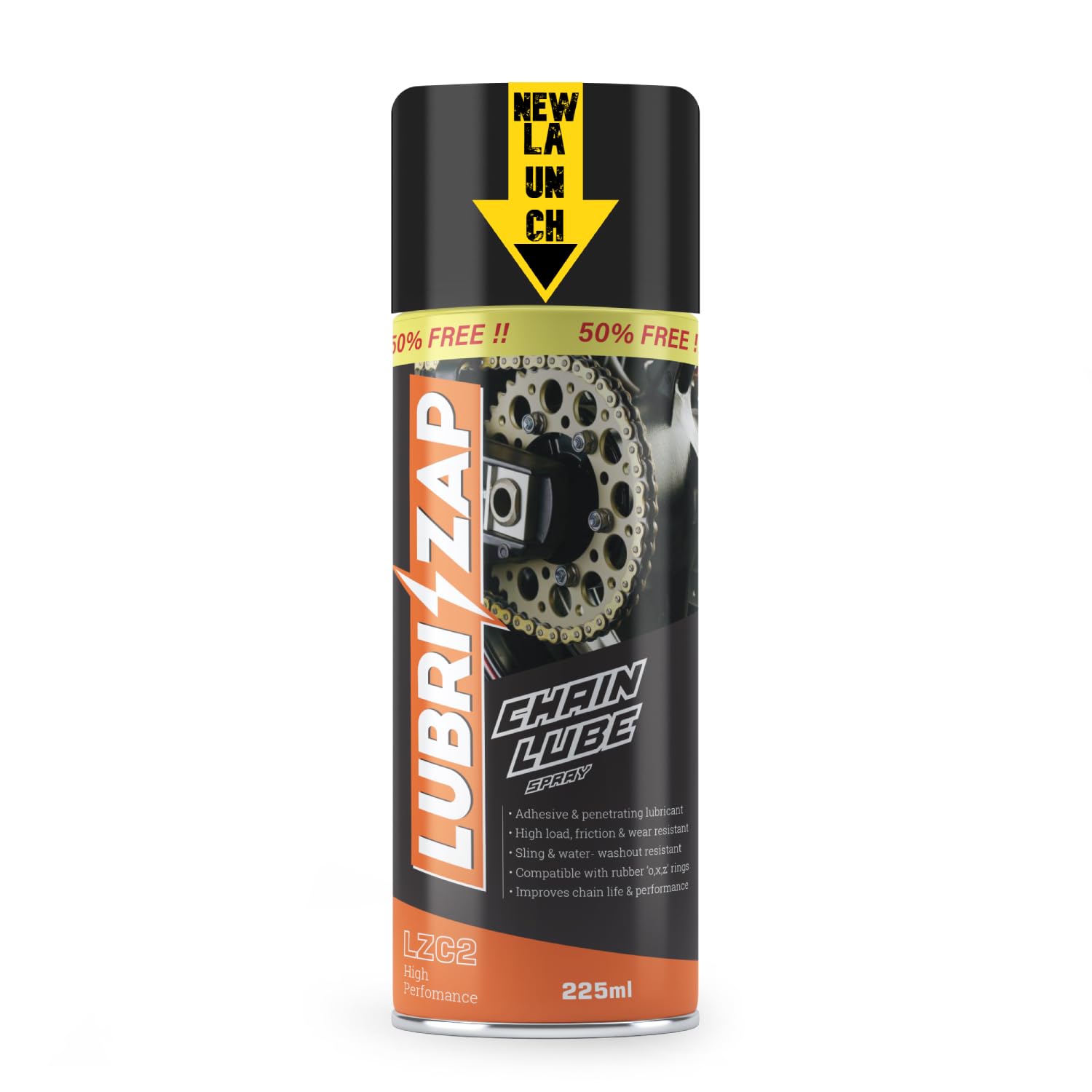 Shadow Securitronics Lubrizap Chain Lube Spray for All Bikes (225 ml), Lubricant Spray for Bike, Motorcycle, Reduces Friction and Loss of Power, Water and Rust Resistant Pack of 1