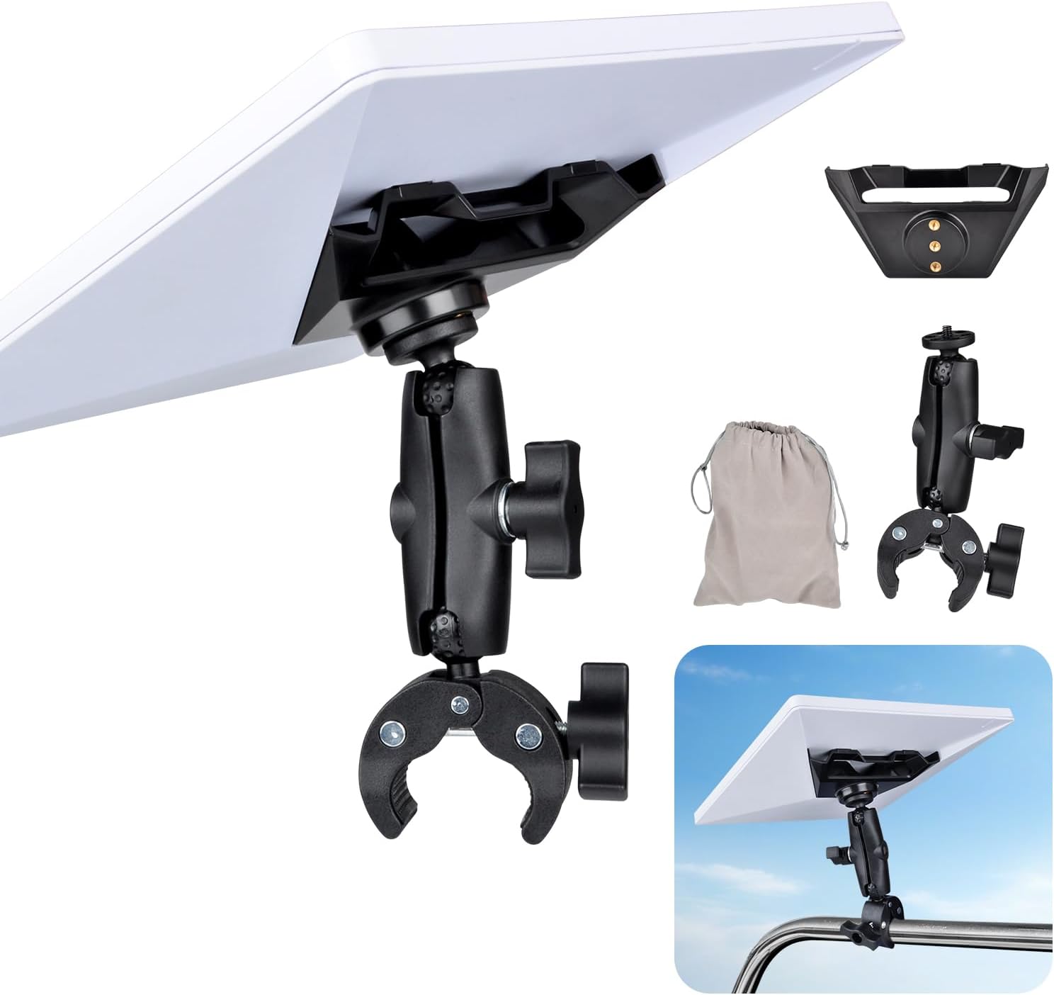 Starlink Mini Clamp Mount with Adapter Bracket, Adjustable Mounting Kit for RV Ladder Roof Rack Pole Railings