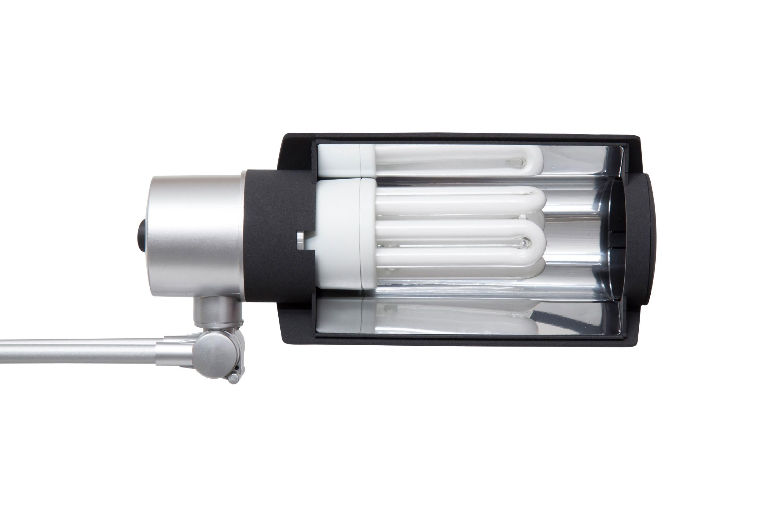 MAUL Lámpara escritorio MAULoffice LED E27 plata con base y pinza | brazo doble orientable, luz cálida confortable, bombilla reemplazable, uso con pie o mordaza