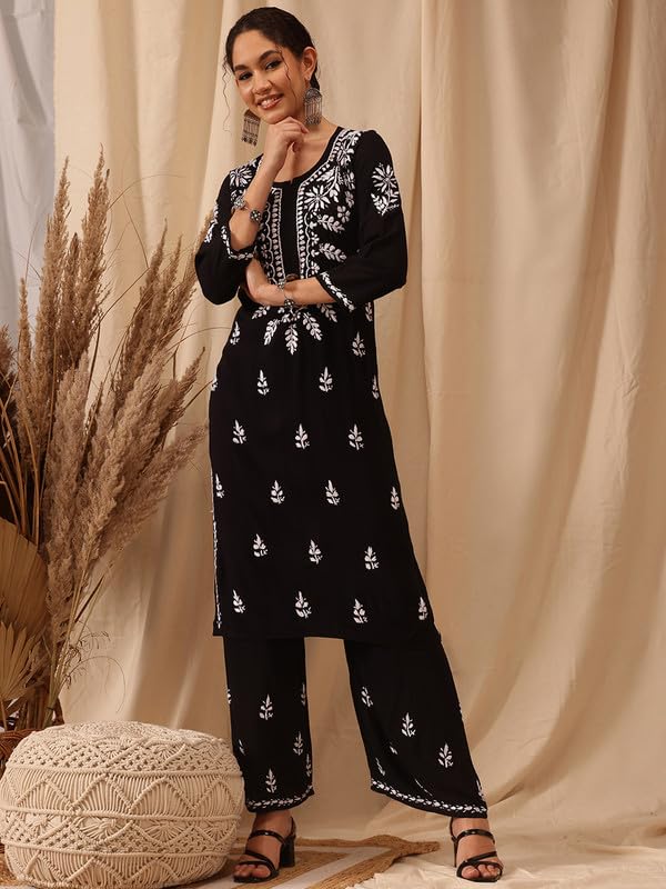 Image of Ada Hand Embroidered Lucknowi Chikankari Modal Kurta Set for Women A811272