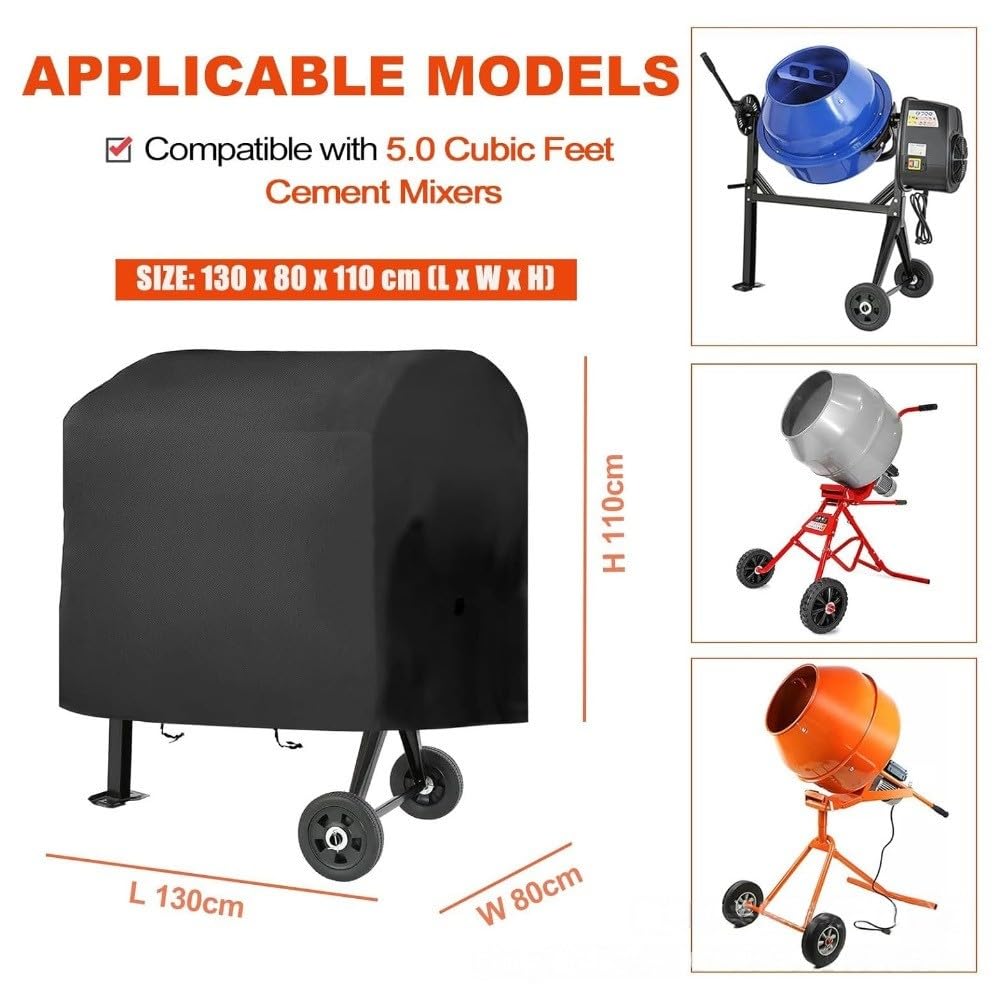 Funda para hormigonera resistente al agua, 600D Oxford para exteriores, con correas, funda protectora a prueba de polvo de 51 x 31.5 x 43 pulgadas