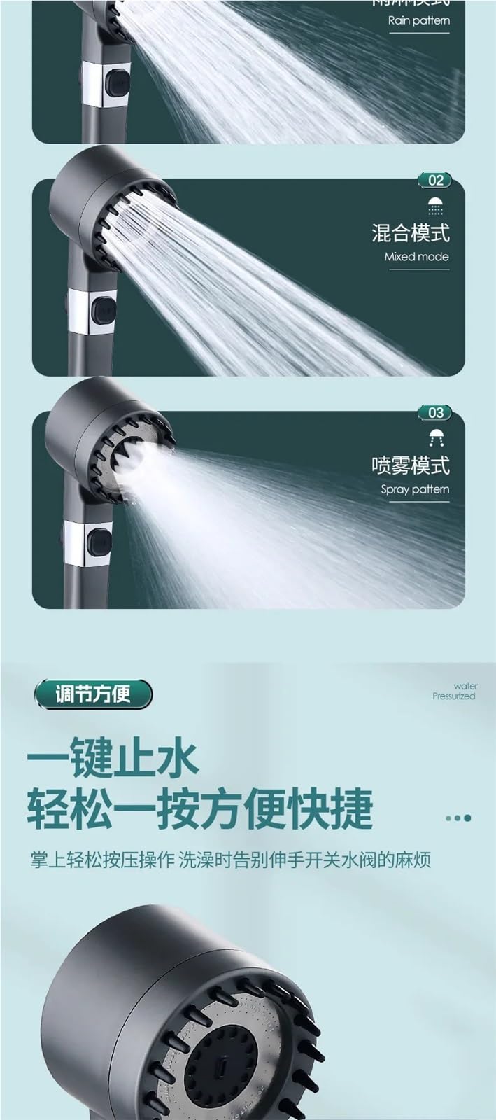 Cabezal de ducha cuadrado de alta presión, grifo de ducha de lluvia ajustable de 3 modos con 3 filtros para una experiencia de ducha refrescante y lujosa en el baño