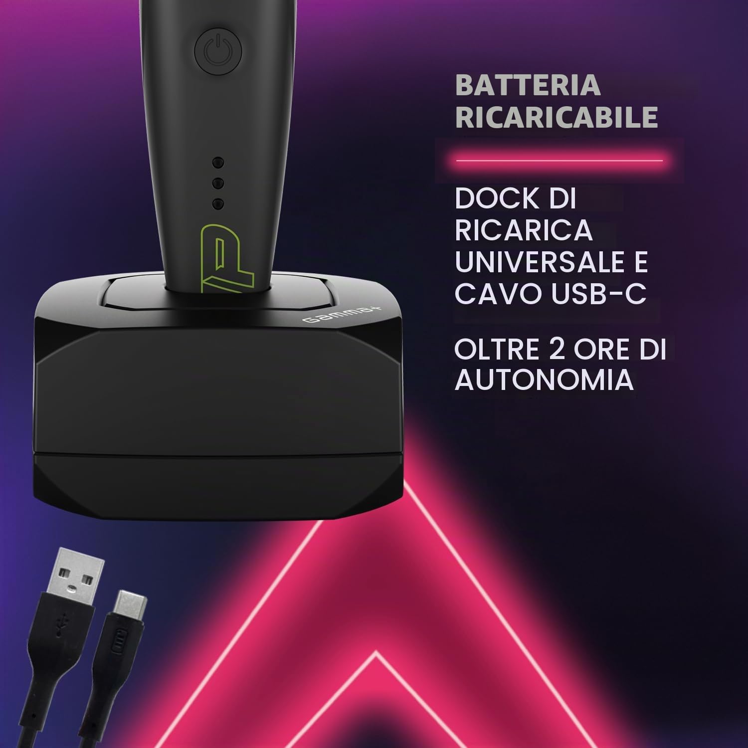 Gamma+ HITTER UP Trimmer Professionale per Contorni e Barba | Regolabarba e Rifinitore Capelli ad Alta Precisione | Motore Potente 7000 RPM | 2 Ore di Autonomia | Pettini Magnetici | Ricarica USB-C