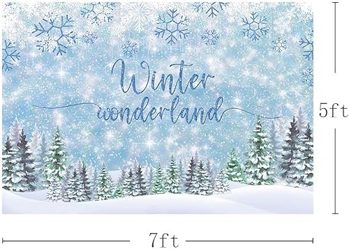 Miniatura 3 de MEHOFOND Telón de fondo de invierno de 7 x 5 pies, diseño de copo de nieve azul, fondo de fotografía de bosque con purpurina para decoración de