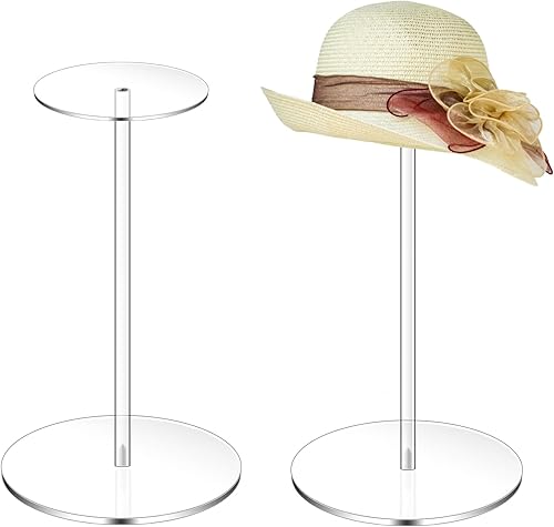 Paquete de 2 soportes de acrílico transparente de 12 pulgadas para exhibición, soporte para sombreros con base redonda