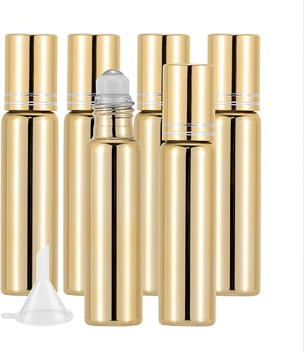Kesell Paquete de 6 botellas de vidrio de 0.3 fl oz para aceites esenciales, frascos de perfume con bola enrollable de acero inoxidable, botellas