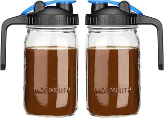 Mason Jar Pitcher Wide Mouth 32 oz Mason Jar Pitcher with Airtight Lid - 1 Quart for Iced Tea, Sun Tea, Juice, Coffee, Set of 2