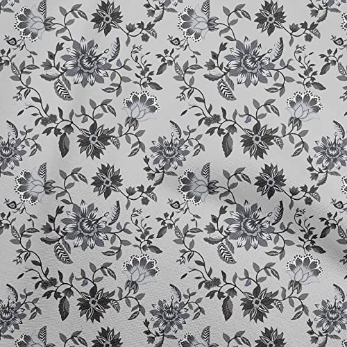 oneOone Cotton Cambric Gray Fabric Floral Sewing Craft Project Fabric Prints by Yard 42 Inches Wide-7004