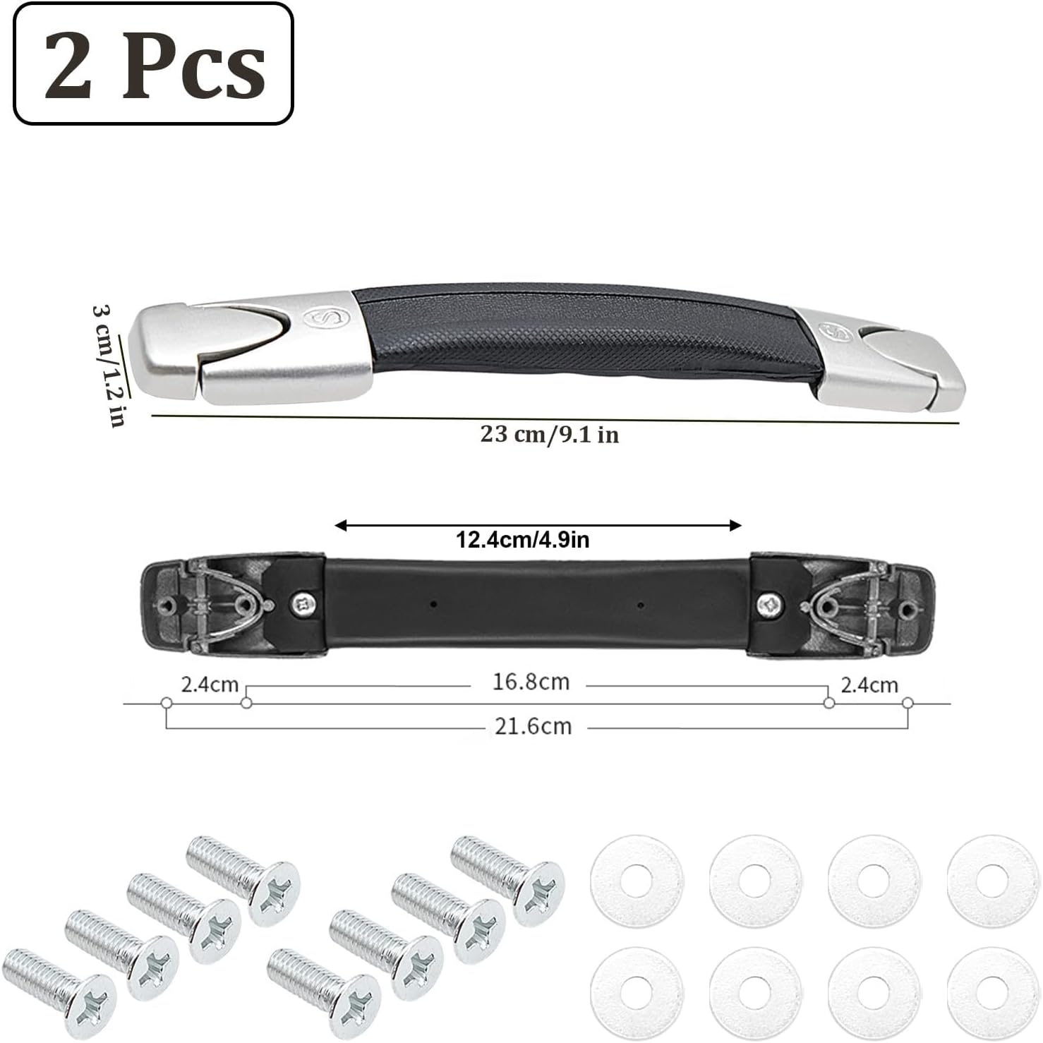 2 Pcs Luggage Handle Replacement, 23cm Black Long Strap Grip, Heavy Duty Suitcase Strap Spare Carrying for Travel Case Repair