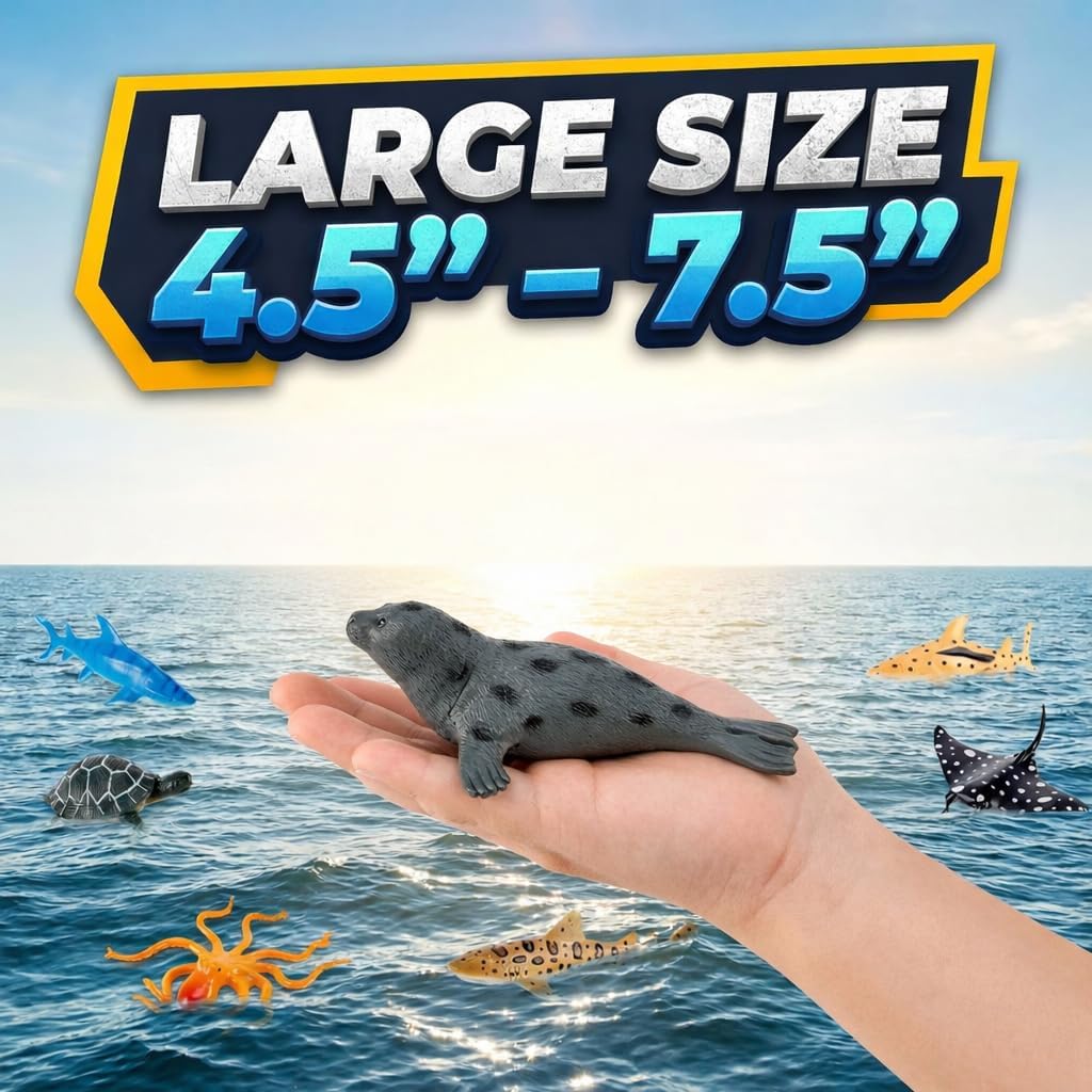 Liberty Imports Bucket of Ocean Sea Animals Toys - 16 PCS Large Underwater Deep Sea Creaures, Realistic Soft Plastic Marine Educational Toy Figures Playset for Toddlers, Kids