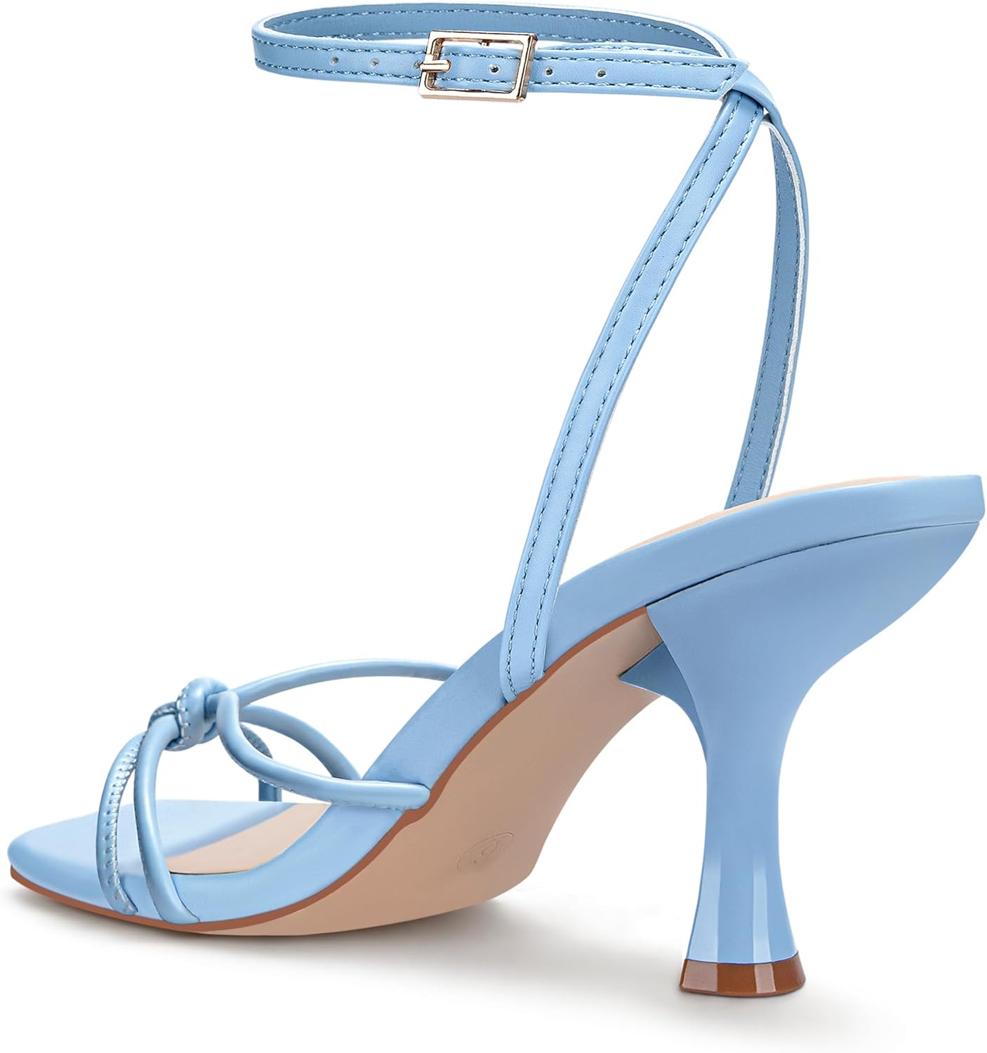 PARTY Women's Square Open Toe Strappy Heeled Sandals 3 inch Stiletto Kitten Heel with Ankle Buckle Strap, Comfortable Slingback Summer Dress Shoes,Blue Pu,7 - Image 5