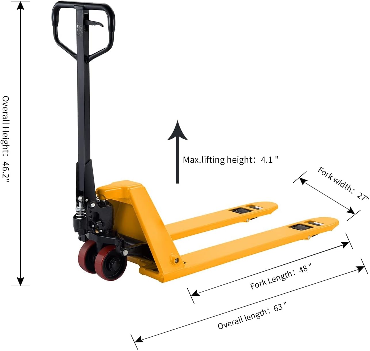 Tory Carrier Low Profile Pallet Jack, Manual Pallet Truck 1.4" Fork Lowered Height, 48 x 27 Forks, 2200 lbs Capacity