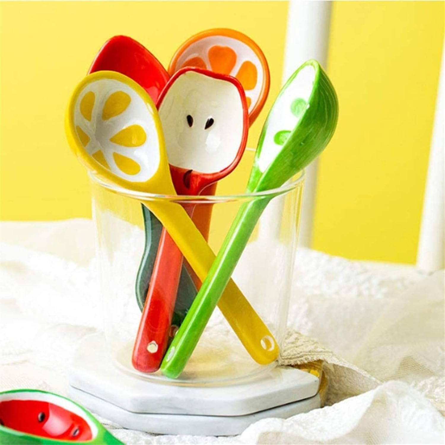 Teaspoon Spoon Soup Ceramic Spoon, Fruit Shape Soup Spoon Spoon, for Household Kitchen Personalized Rice Spoon Tableware Set Coffee Spoon Dessert Spoon Spoon