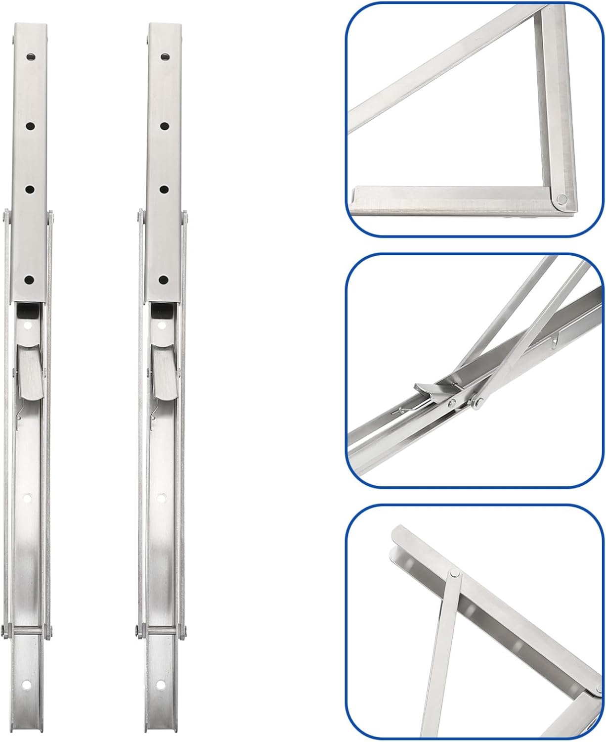 2pcs Heavy Duty Stainless Steel Folding Shelf Brackets Collapsible Wall Mount Support for Workbench Kitchen Garage Indoor Outdoor Use Load-Bearing Support Racks