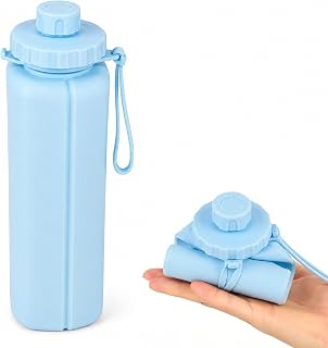 Silikon Trinkflasche Faltbar 600ml Blau BPA-Frei Auslaufsicher | Faltbare Wasserflasche mit 600ml Fassungsvermögen, BPA-freie Faltflasche für Sport, Camping, Reisen, Outdoor and Wandern