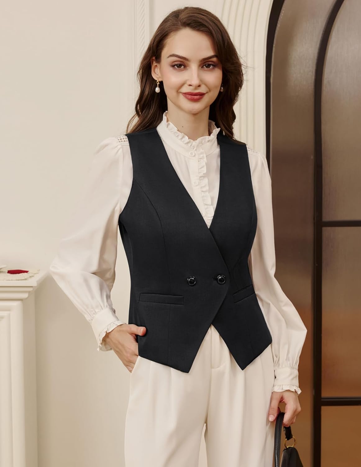 Belle Poque Sleeveless Vest Tops for Women 2026 Dressy Lightweight V Neck Button Suit Waistcoat Vests with Pockets - Image 4