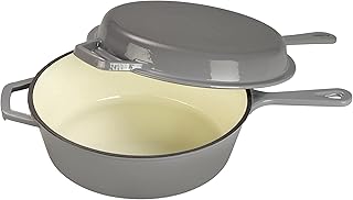 Echtwerk 2 in 1 braadpan en hapjespan - Gietijzeren braadpan met deksel - Gietijzeren braadpan met emaillaag - Geschikt voor oven, barbecue en inductie - Grijs - 2,5 l - Ø 25,2 cm