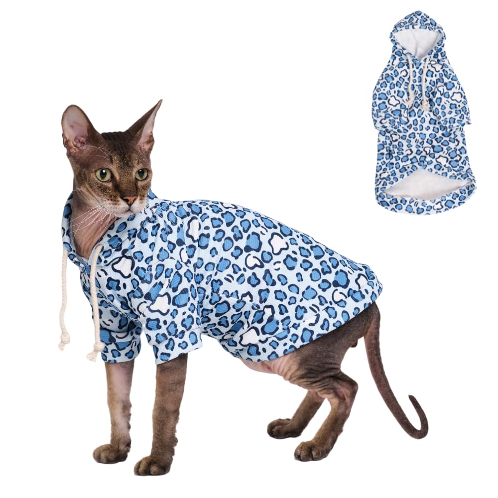 GigglyHouse Sphynx Cat Clothes, Cat Hoodie for Hairless Cats, Cornish Rex and Devon Rex (Blue Hoodie, M(4.5-5.5lbs))