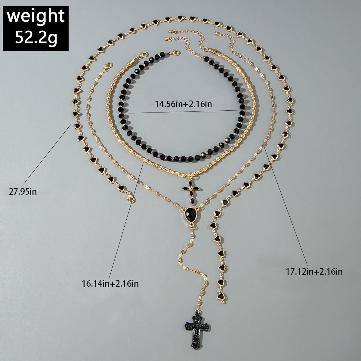 Layered Cross Necklace for Women Dainty Stackable Black Beaded Cross Long Y-Shaped Pendant Choker Necklace Fashion Festival Party Jewelry for Women - Image 6