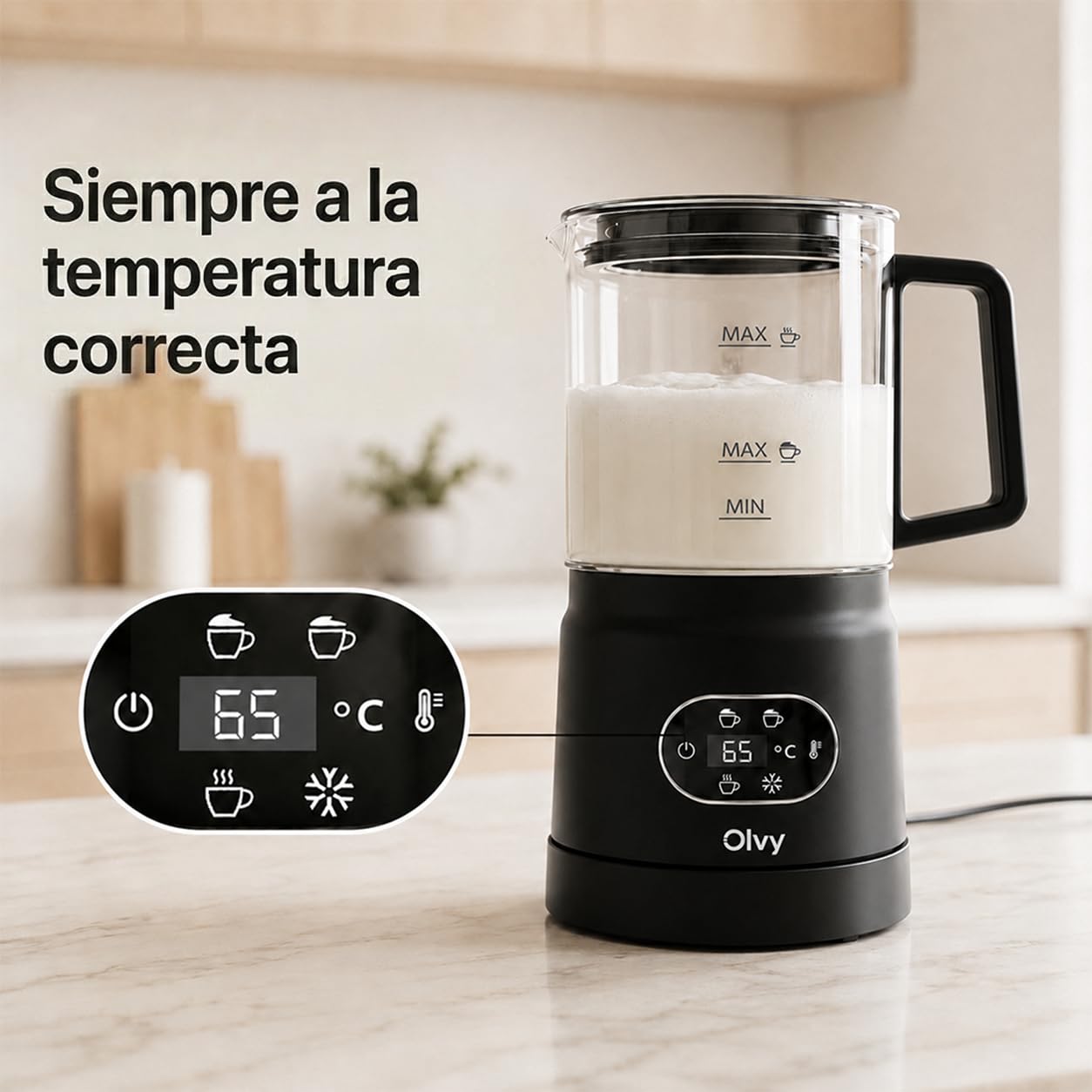 Olvy Espumador de Leche Eléctrico 500W 3en1 Caliente Frío Calentamiento Negro
