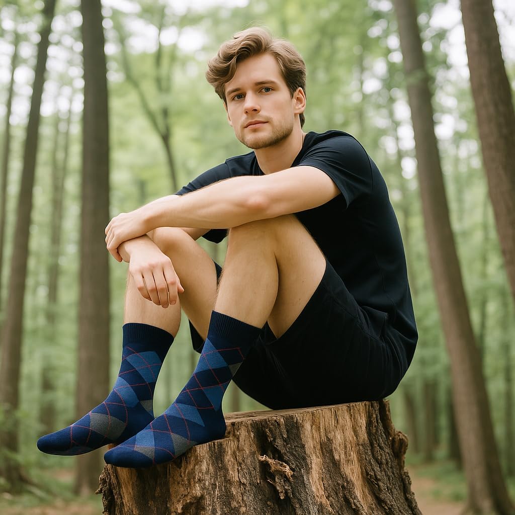 BISOUSOX Thin Merino Wool Boot Socks for Men, Warm Black Winter Dress Crew Calf Long Thermal Hiking Sock Mens Size 9-12