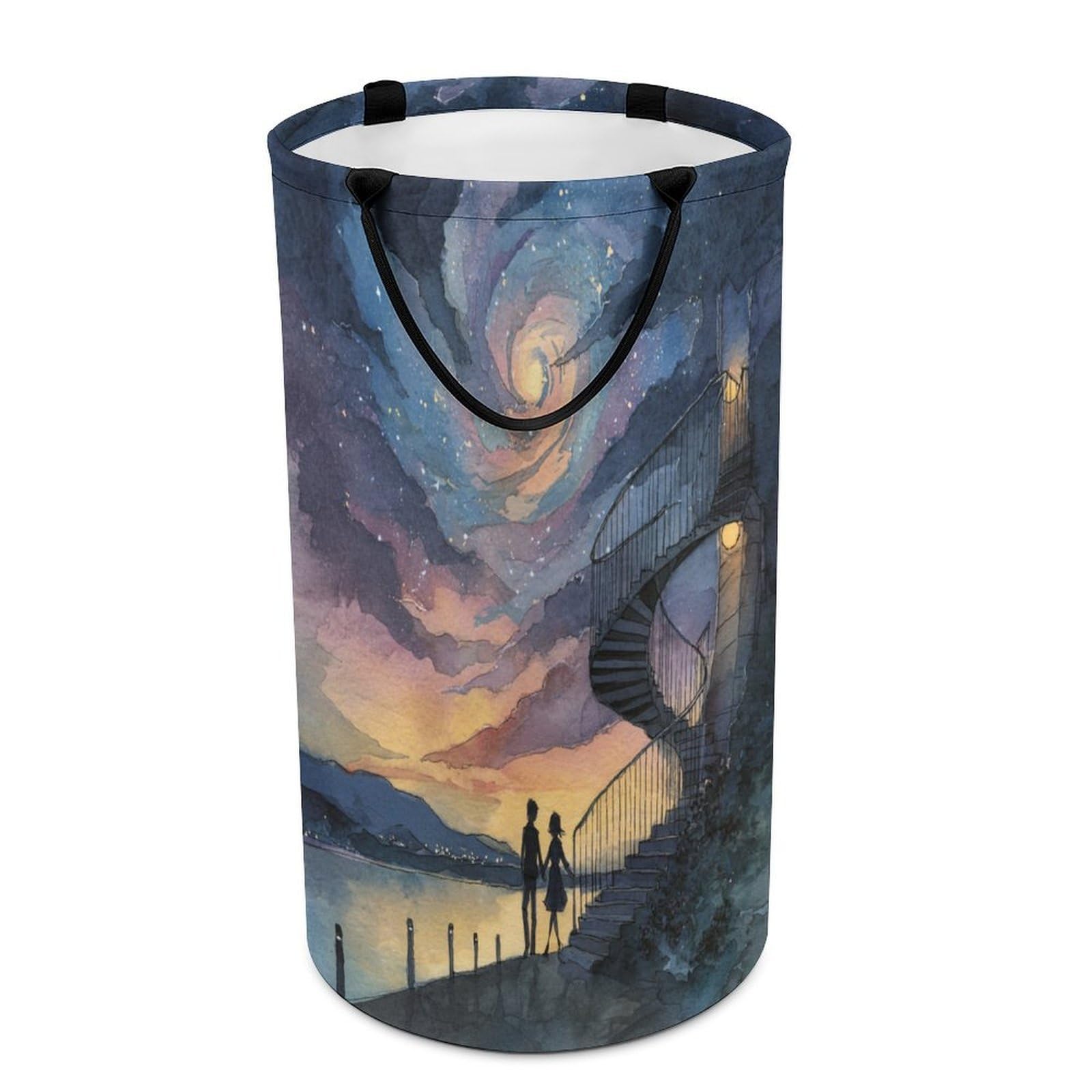 LUYYSKY Classic Fantasy Starry Night Collapsible Dirty Clothes Basket, Rustic Colorful Galaxy Sky Nebula Romantic Couple Portable Clothes Storage Basket