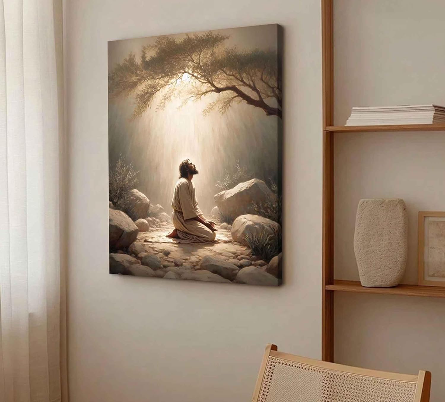 Jesus Prayers Canvas Wall Art God Divine Mercy Portrait Tranquility Painting Picture Wall Decor Jesus Praying in the Garden of Gethsemane Poster Prints for Bedroom Church Home Decoration 24x36