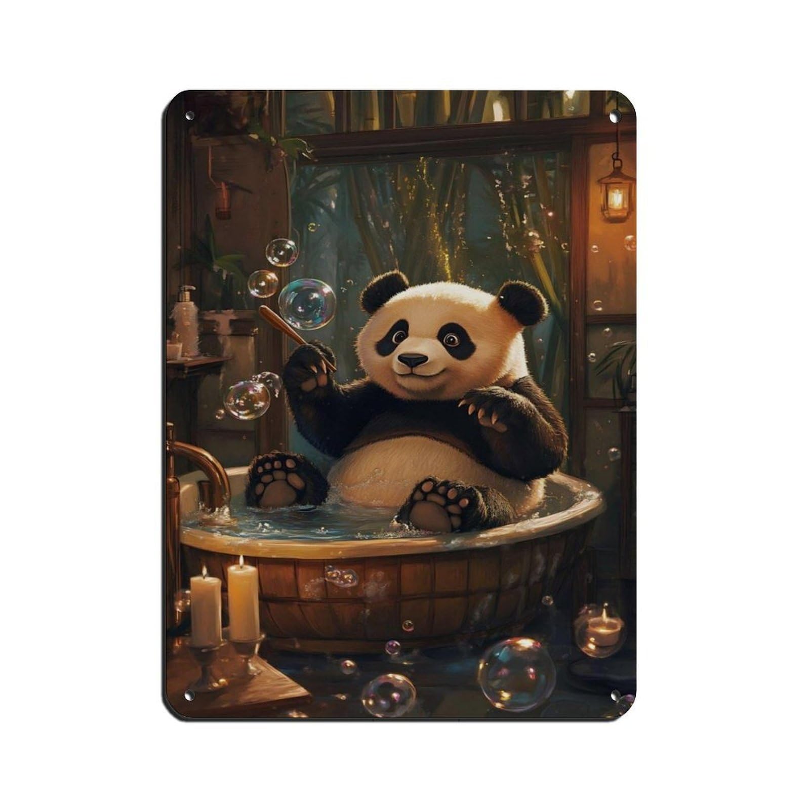 Cute Panda Art, Nursery Decor Tin Sign Vintage Metal Pub Club Cafe Bar Home Wall Art Decoration Poster Retro 12x16inch(30x40cm)
