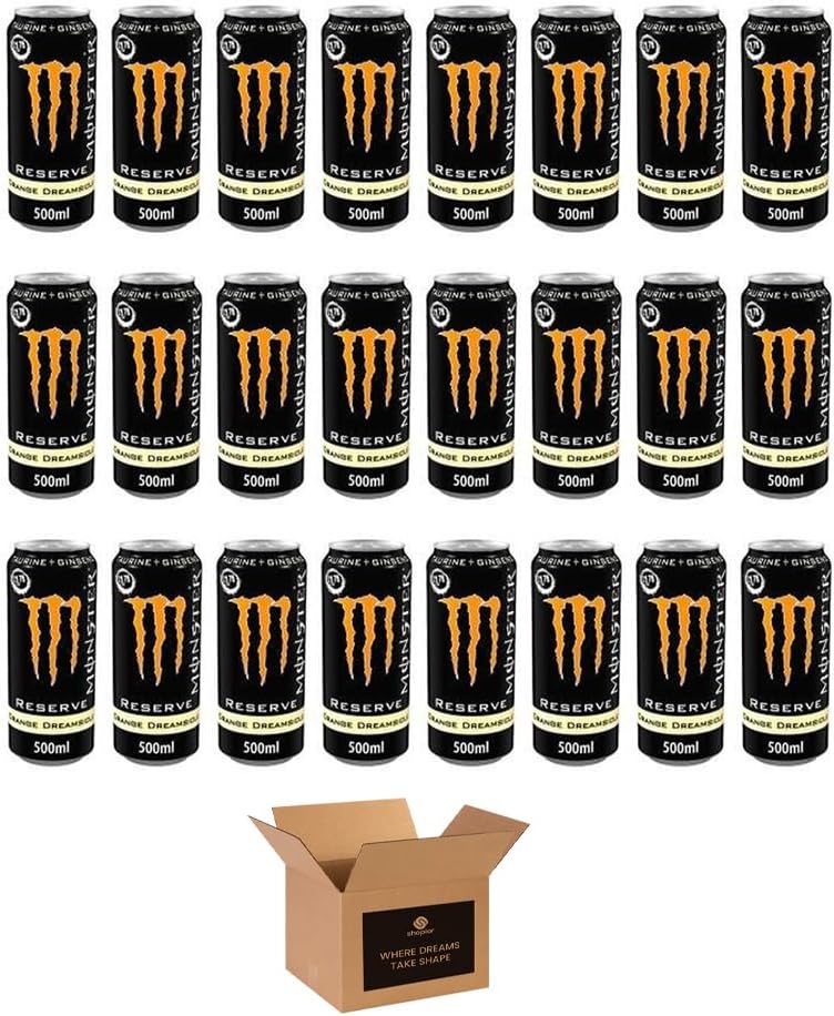Monster Energy Drink Flavours | Juiced, Zero Sugar, Ultra, Monarch, Fiesta Mango, Strawberry Dreams, VR46, Punch | High Caffeine Sports Energy Drink - Monster Reserve Orange (24Pack x 500ml)