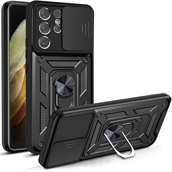 for Samsung Galaxy S21 Ultra Case, Dual Layer Protective Heavy Duty Armor Rugged [Military-Grade] Protective,for Galaxy S21 Ultra 5G with Lens Protects Magnetic Kickstand Car Holder Black
